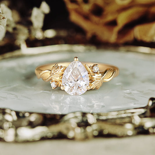 1.25 CT Carat Moissanite Diamond Pear Shape Vintage Engagement Ring