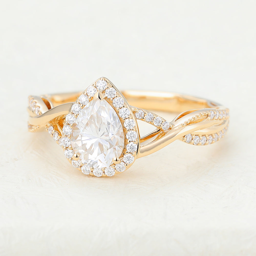 Ruth-0.43 Pear Moissanite Halo Engagement Ring