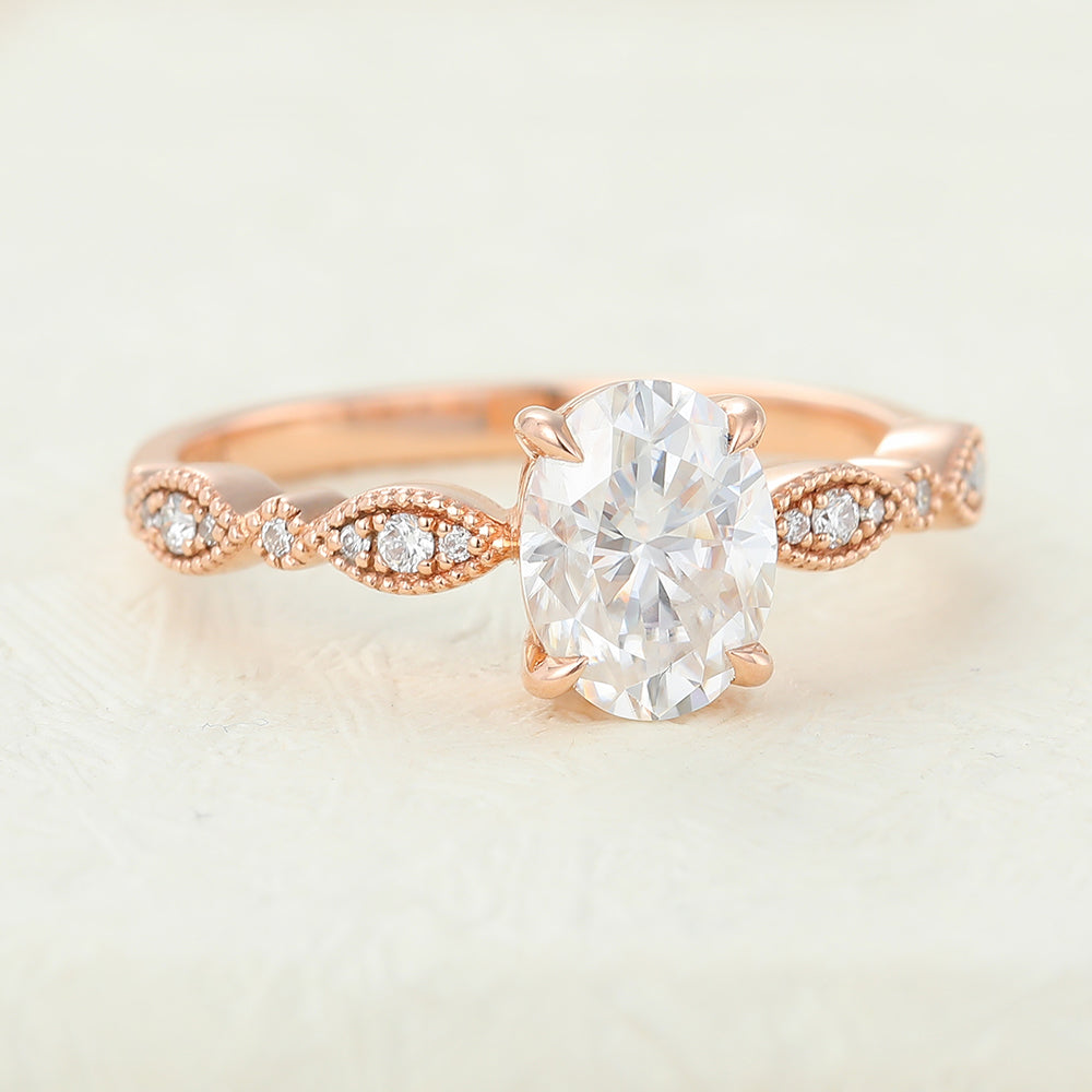 Daniela-1.33 Carats Oval Moissanite Vintage Engagement Ring