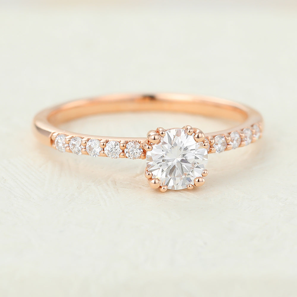 Kamila-0.41 Carats Round Moissanite Pave Engagement Ring