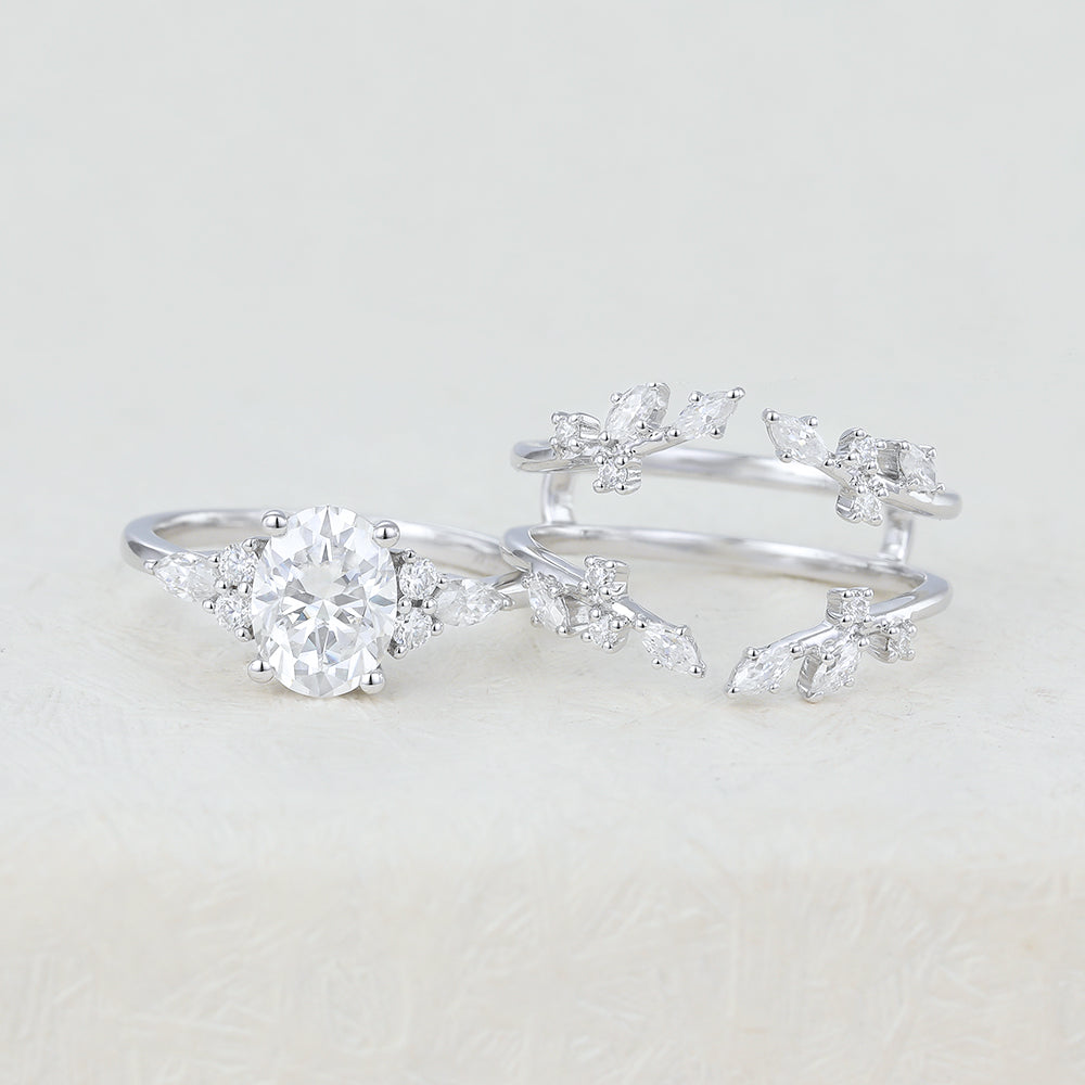Kai-1.33 Carats Oval Moissanite Cluster Bridal Ring Set
