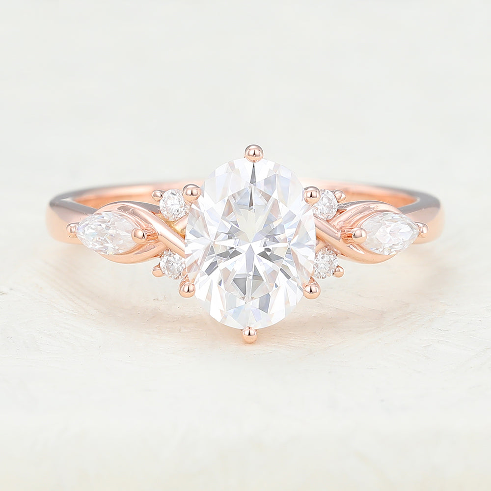 Jordyn-1.33 Carats Oval Moissanite cluster Engagement Ring