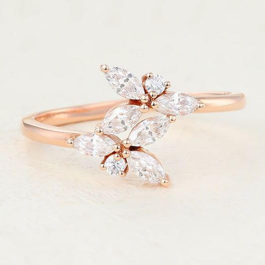 Clara-0.53 TCW Marquise & Round Moissanite Cluster Wedding Band