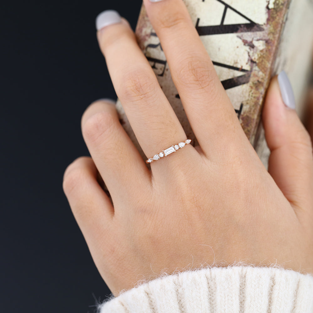 Chase-0.49 TCW Pear, Baguette, Marquise & Round Moissanite Multi Stone Wedding Band