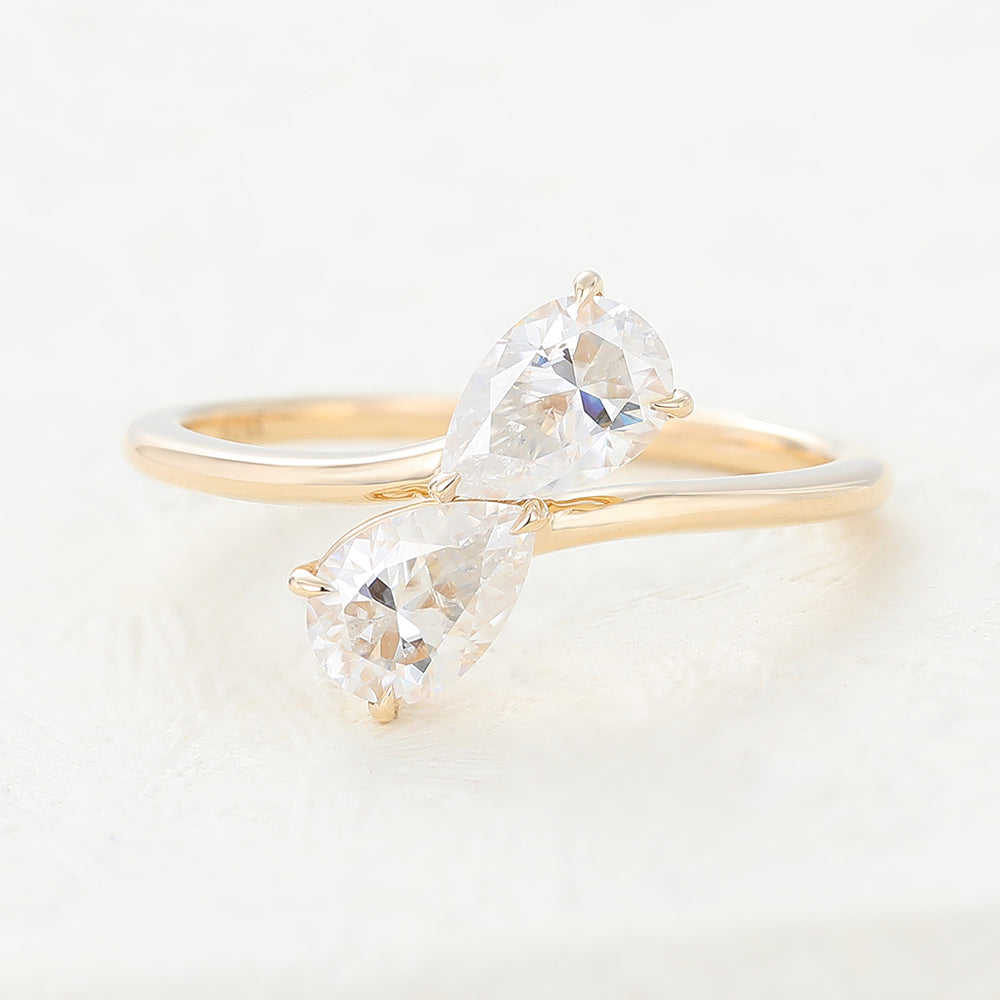 Leia-0.39 Carats Pear Moissanite Two Stone Style Engagement Ring