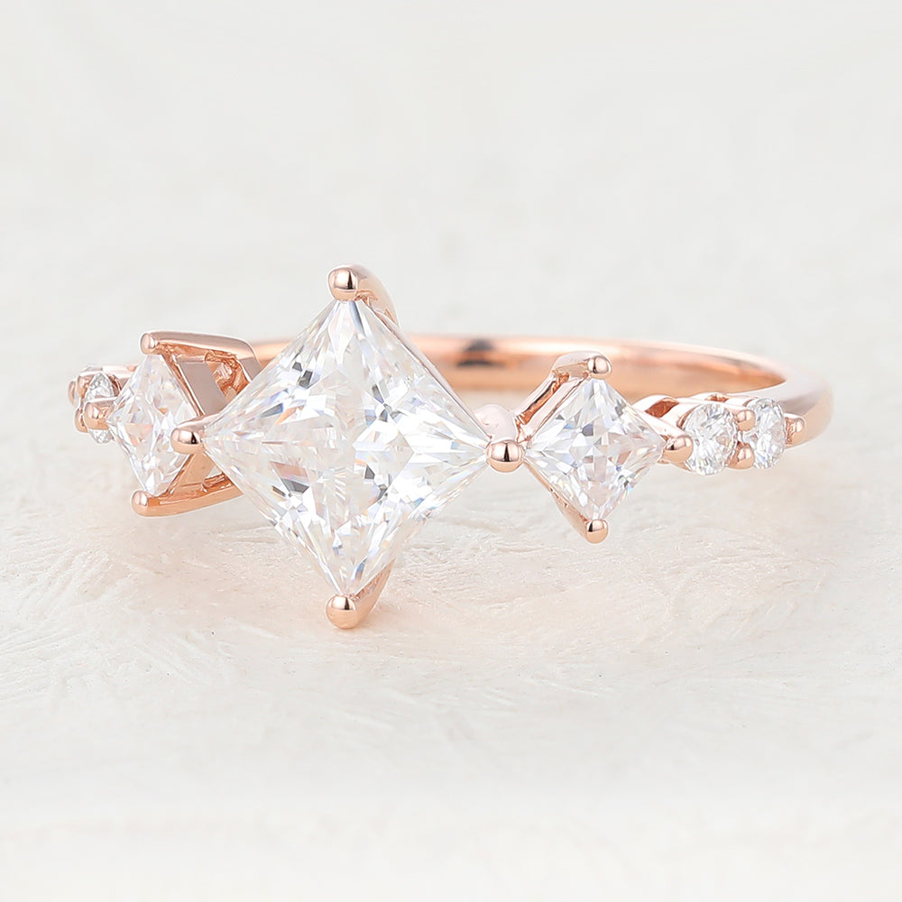 Kayleigh-1.35 Carats Princess Moissanite Pave Engagement Ring