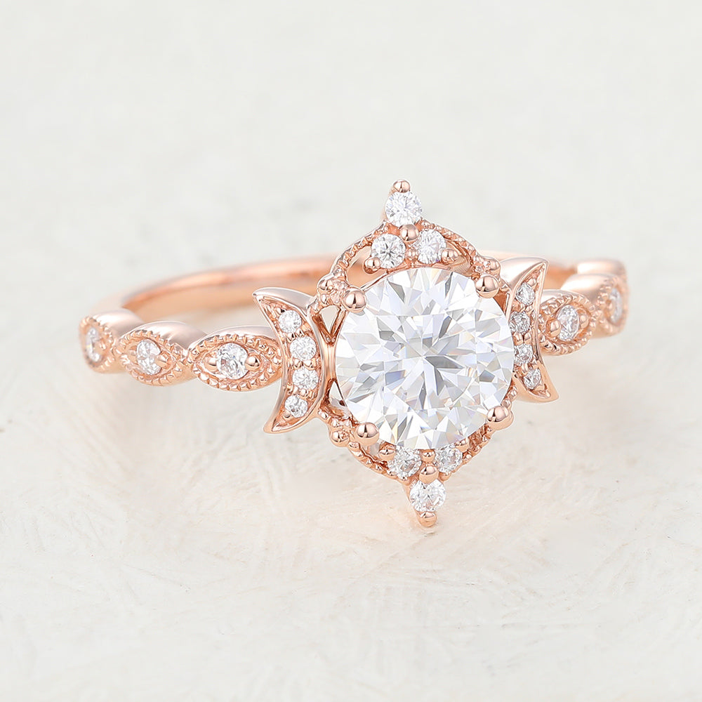 Elise-0.90 Carats Round Moissanite Vintage Engagement Ring