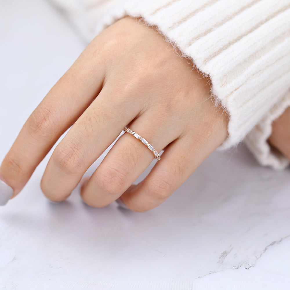 Eva-0.42 TCW Baguette  Moissanite Half Eternity Wedding Band