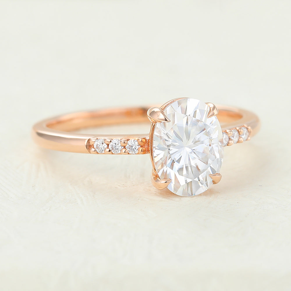 Angelica-1.33 Carats Oval Moissanite Pave Engagement Ring