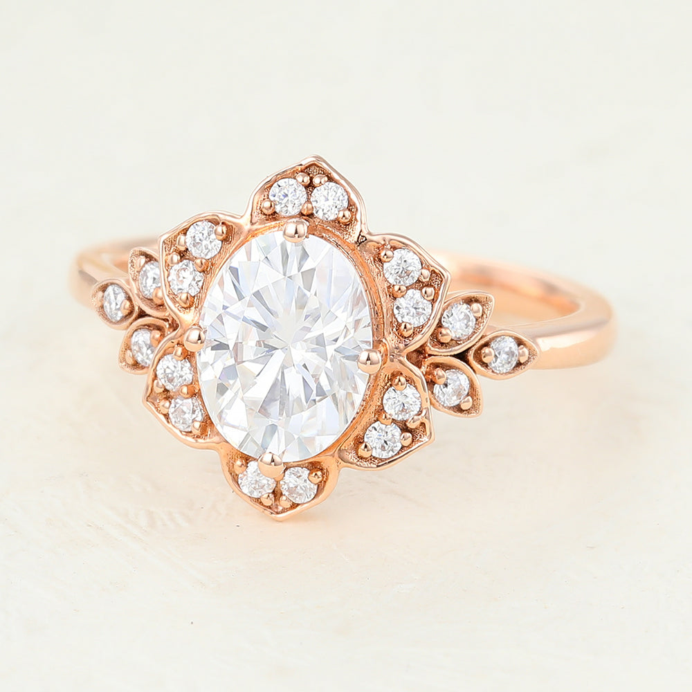 Juliette-1.33 Carats Oval Moissanite Vintage Engagement Ring
