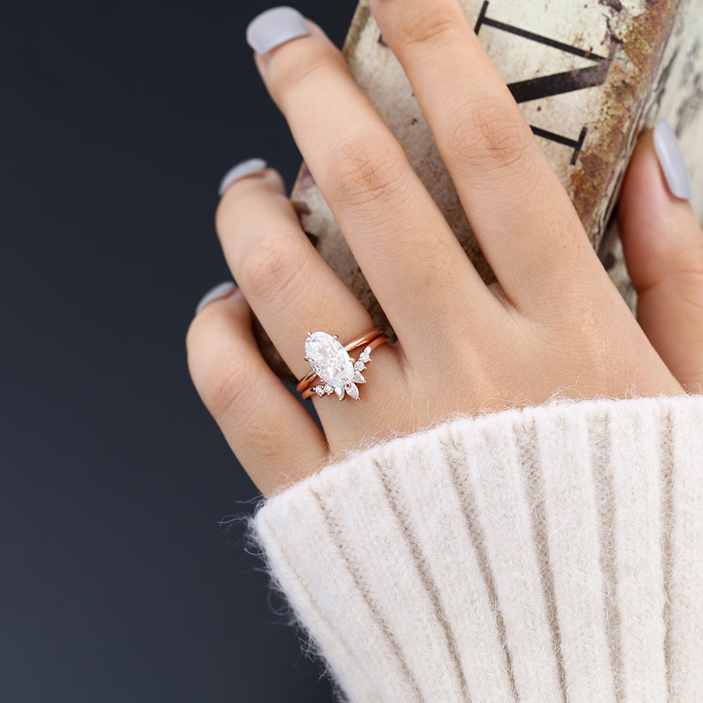 Micah-2.5 Carats Oval Moissanite Solitaire Bridal Ring Set