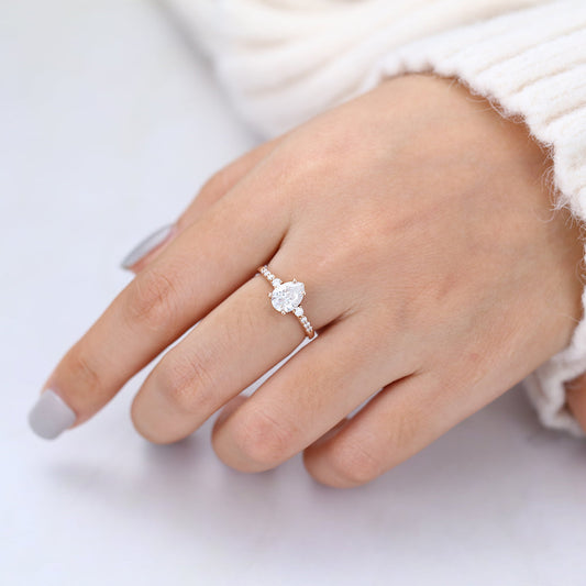 Lola-1.0 Carats Pear Moissanite Pave Engagement Ring