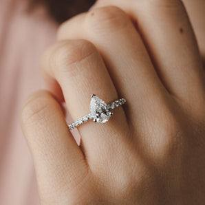 Jane-1.0 Carats Pear Moissanite Hidden Halo & Pave Engagement Ring