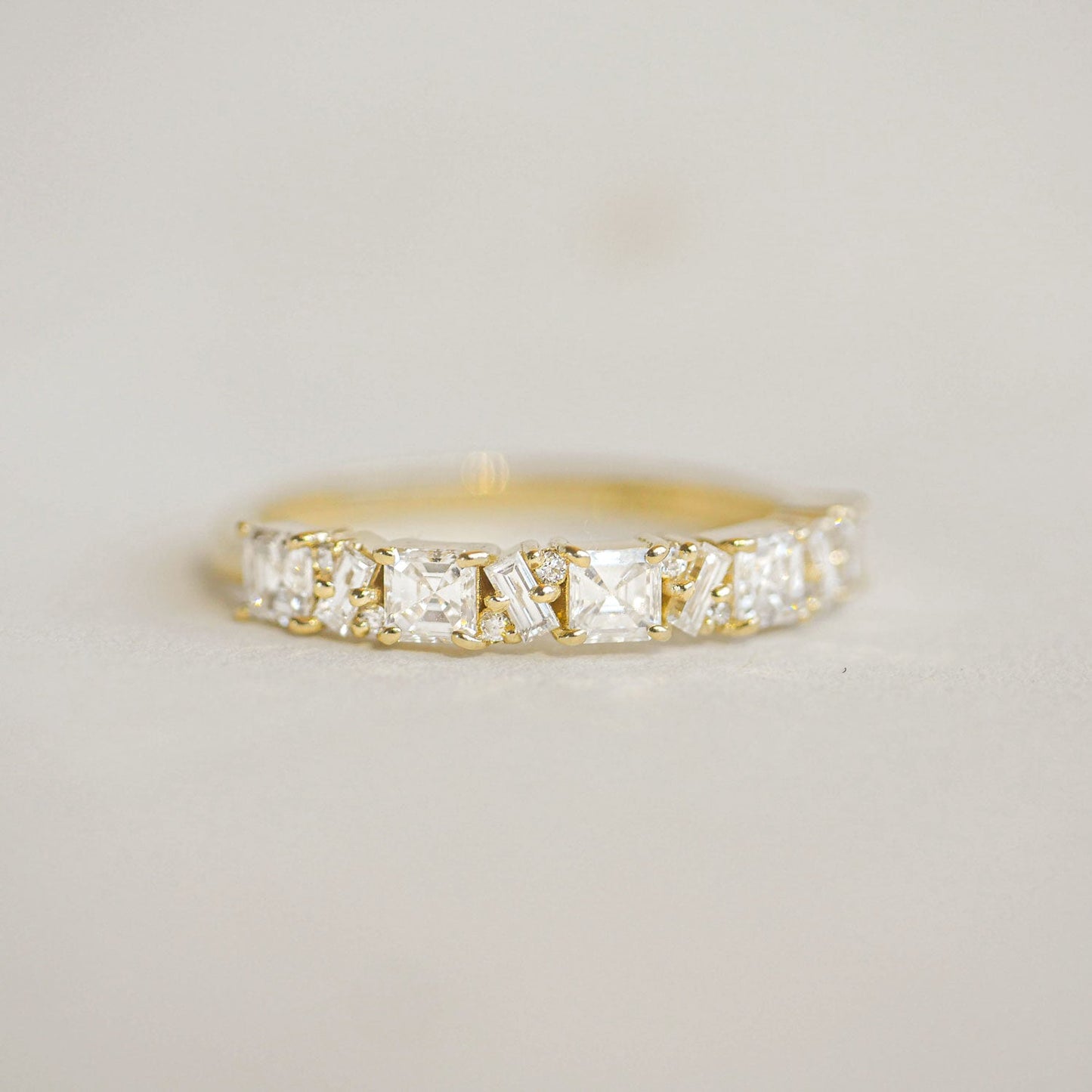 0.80 TCW Asscher Baguette and Round Cluster Eternity Wedding Band