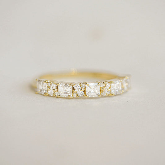 0.80 TCW Asscher Baguette and Round Cluster Eternity Wedding Band