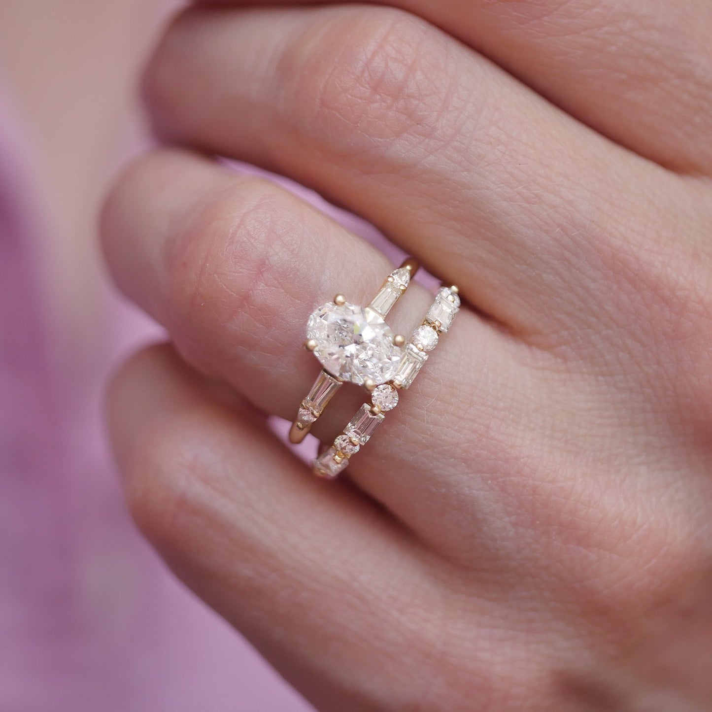 1.0 CT Oval Shape CVD Diamond Pave Setting Engagement Ring