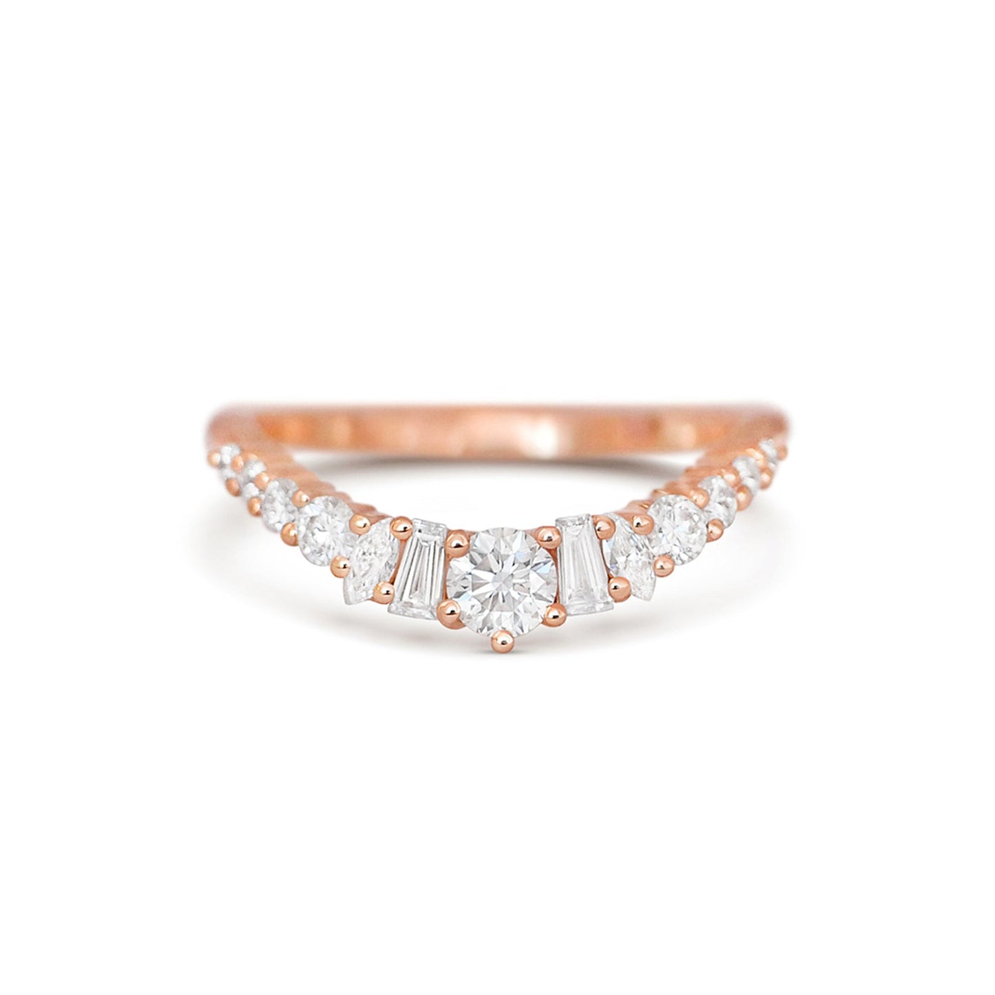 0.53 TCW Round, Baguette, and Marquise Lab Grown Curved setting Wedding Band