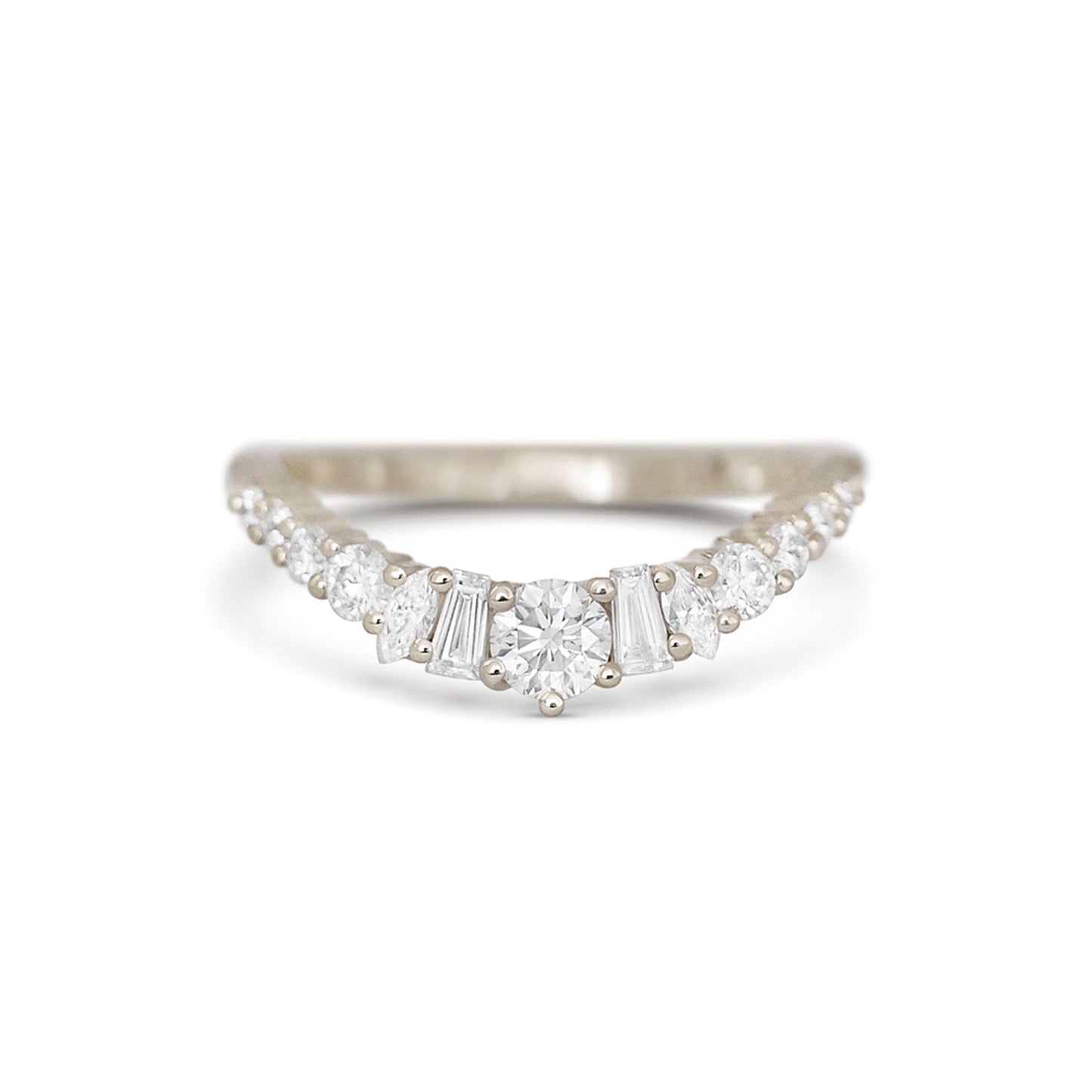 0.53 TCW Round, Baguette, and Marquise Lab Grown Curved setting Wedding Band