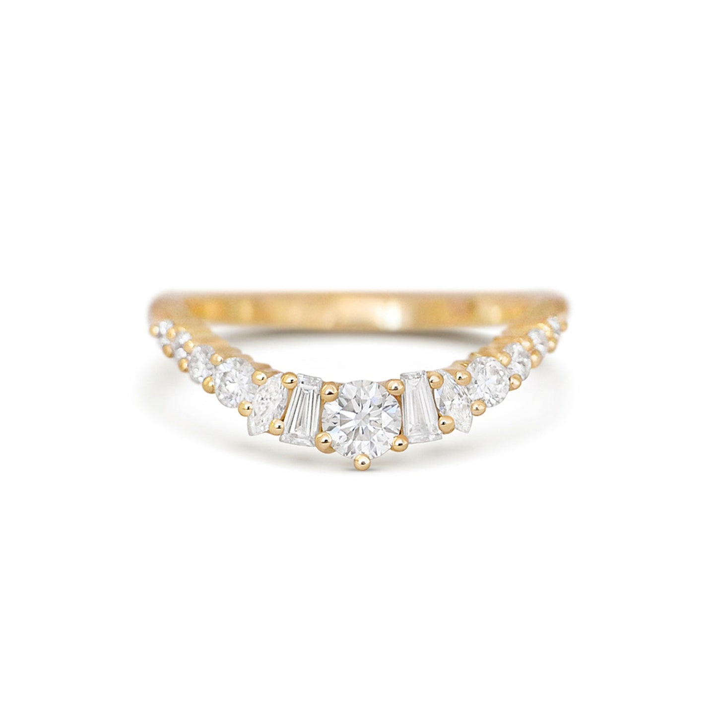 0.53 TCW Round, Baguette, and Marquise Lab Grown Curved setting Wedding Band