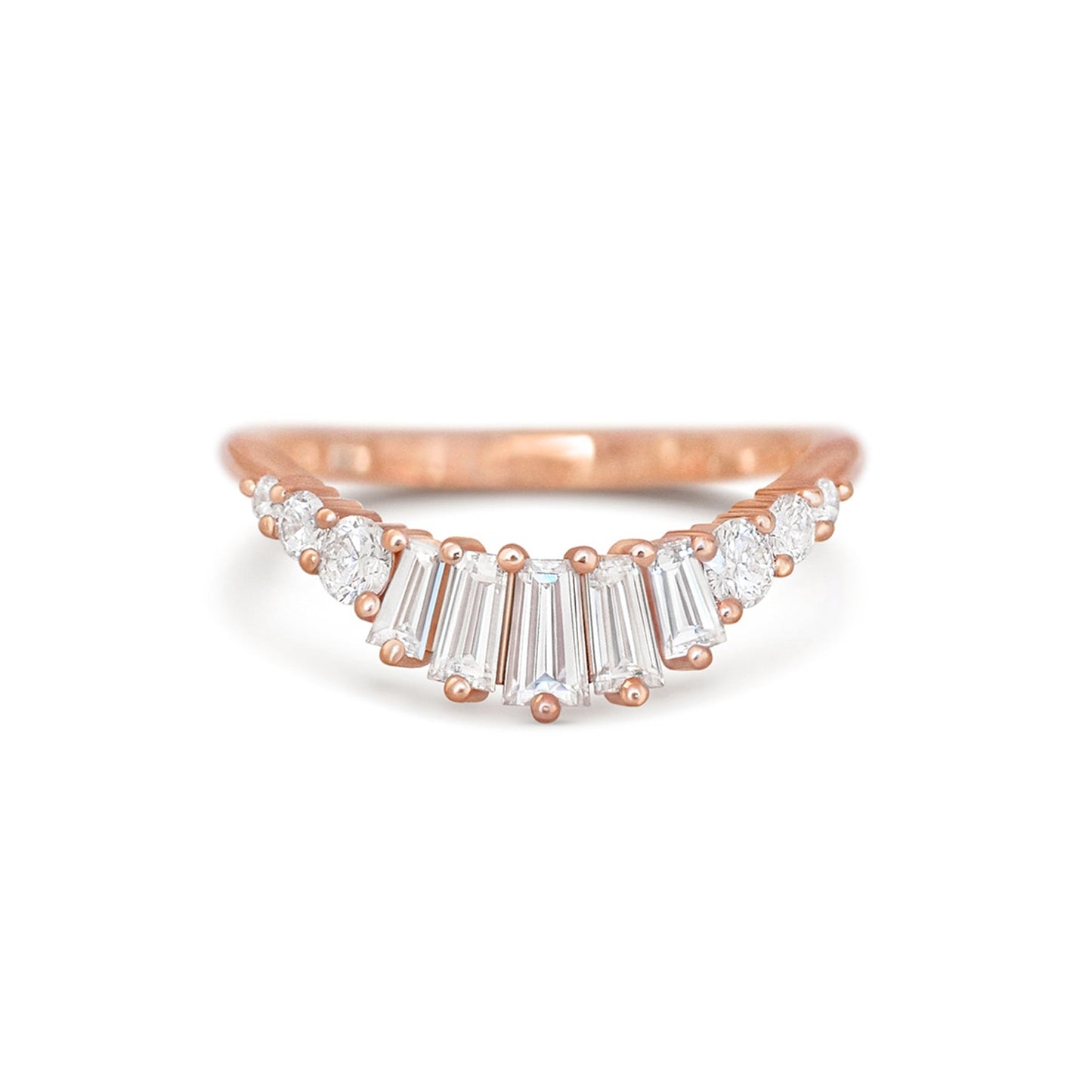 0.73 TCW Baguette & Round Lab Grown Curved setting Wedding Band