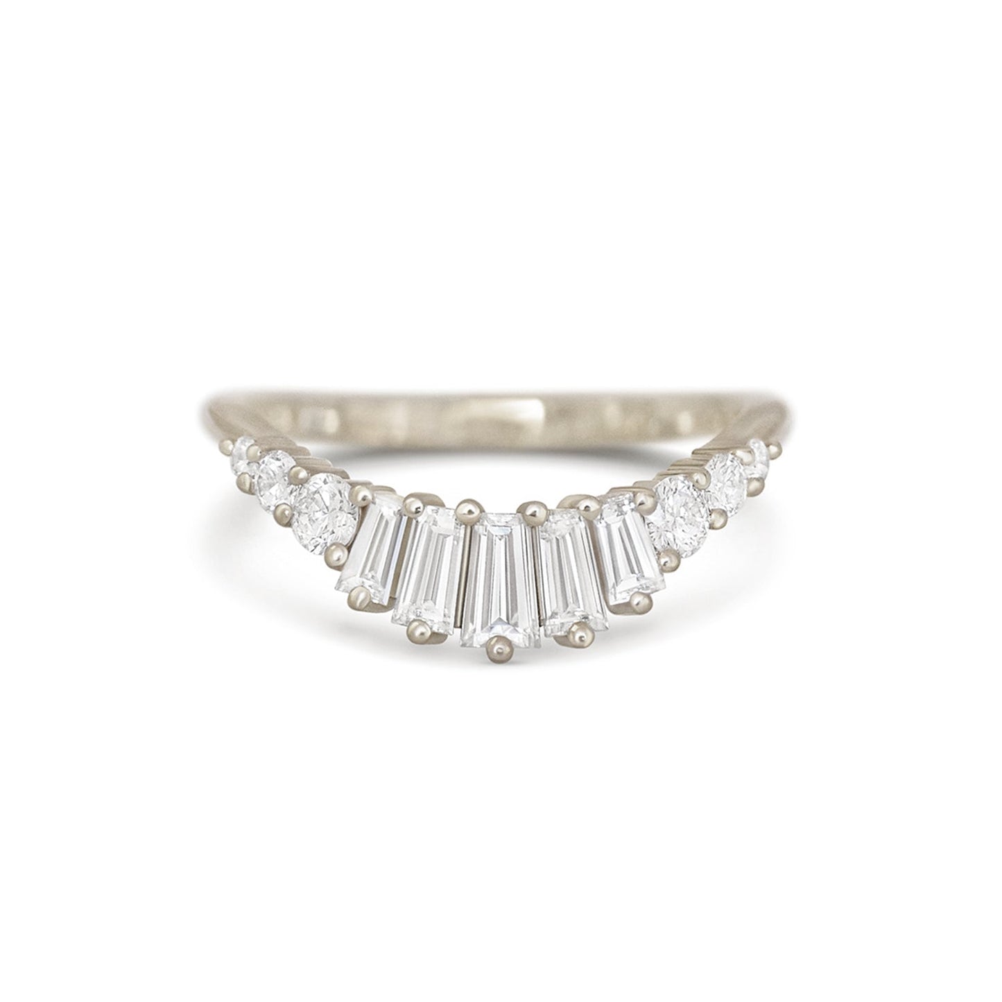 0.73 TCW Baguette & Round Lab Grown Curved setting Wedding Band