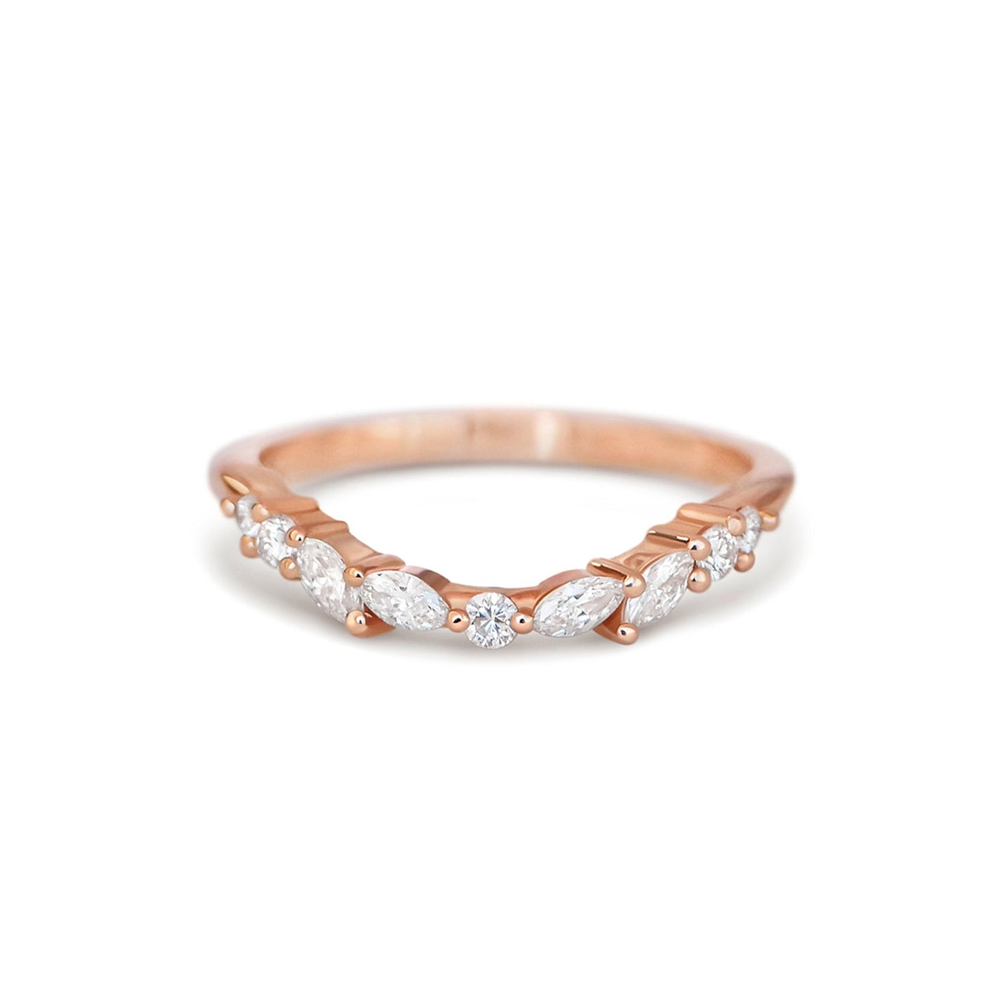 0.18 TCW Round & Marquise  Lab Grown Curved setting Wedding Band