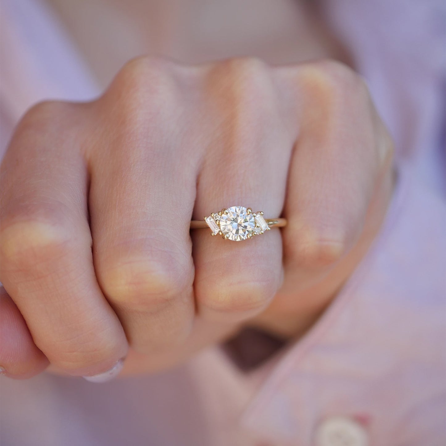1.0 CT Round Shape CVD Diamond Cluster Setting Engagement Ring