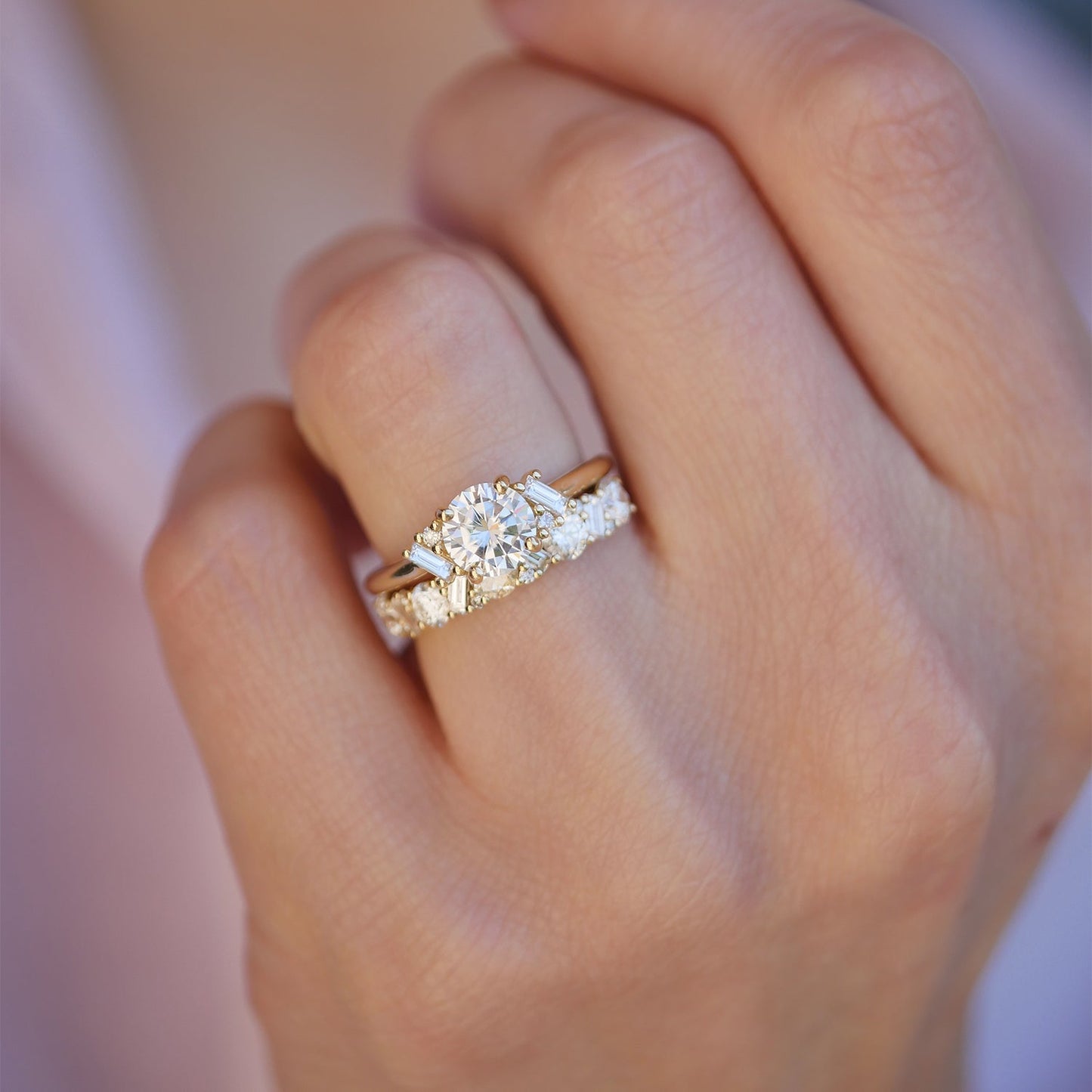 1.0 CT Round Shape CVD Diamond Cluster Setting Engagement Ring