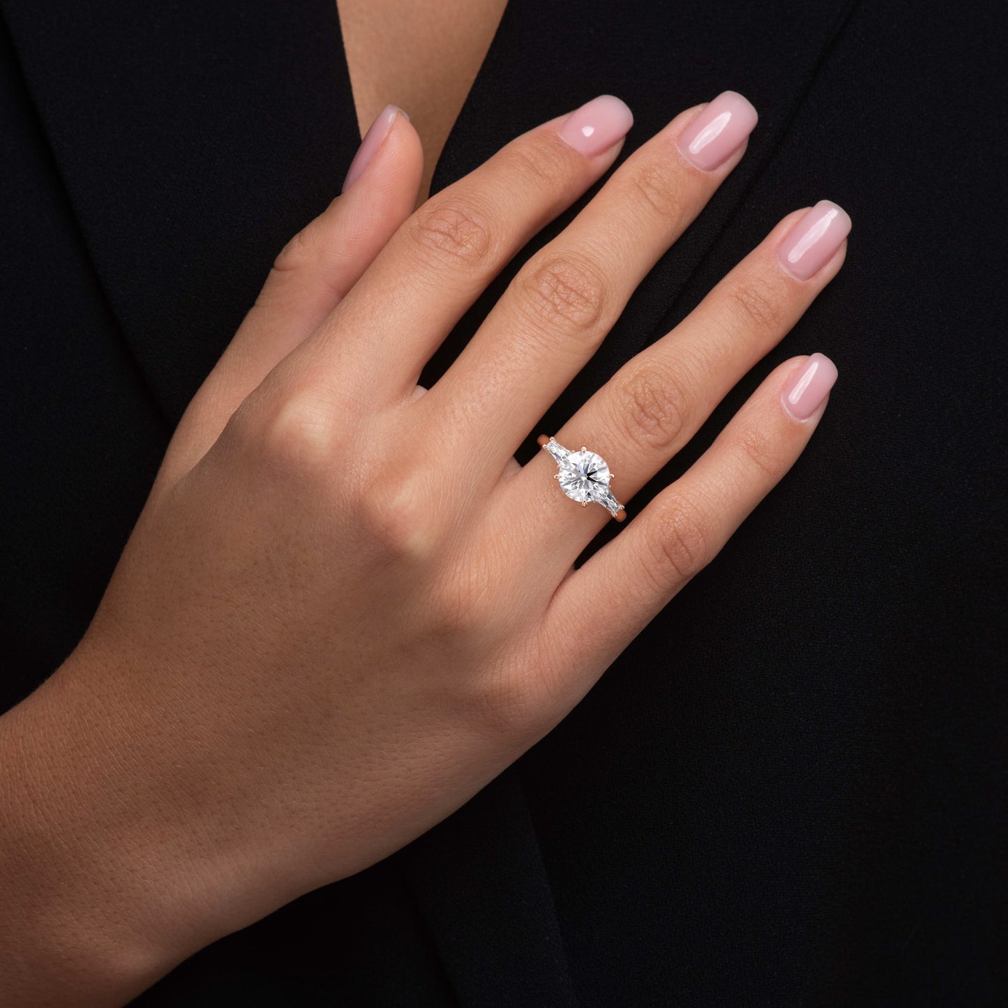 Madeline-2.80 Carats Round Moissanite Three Stone Engagement Ring