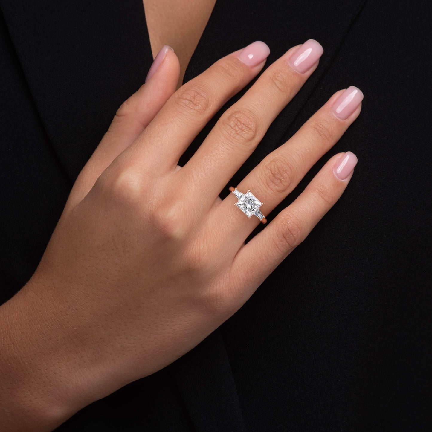 Rachel-2.10 Carats Princess Moissanite Three Stone Engagement Ring