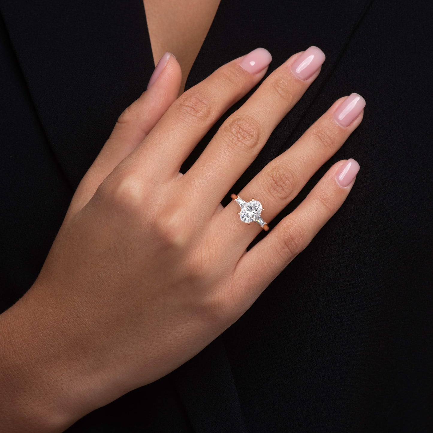 Seraphina-1.80 Carats Oval Moissanite Three Stone Engagement Ring