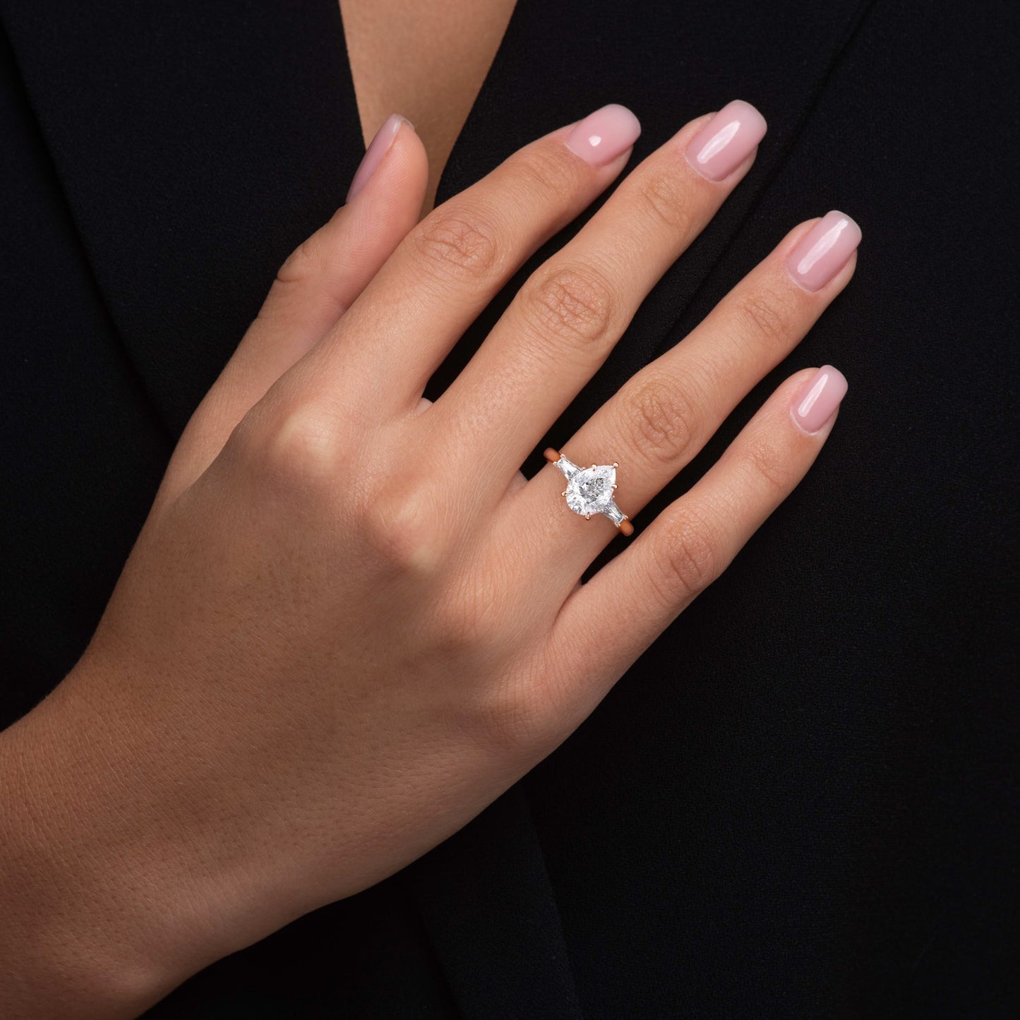 Reagan-1.80 Carats Pear Moissanite Three Stone Engagement Ring