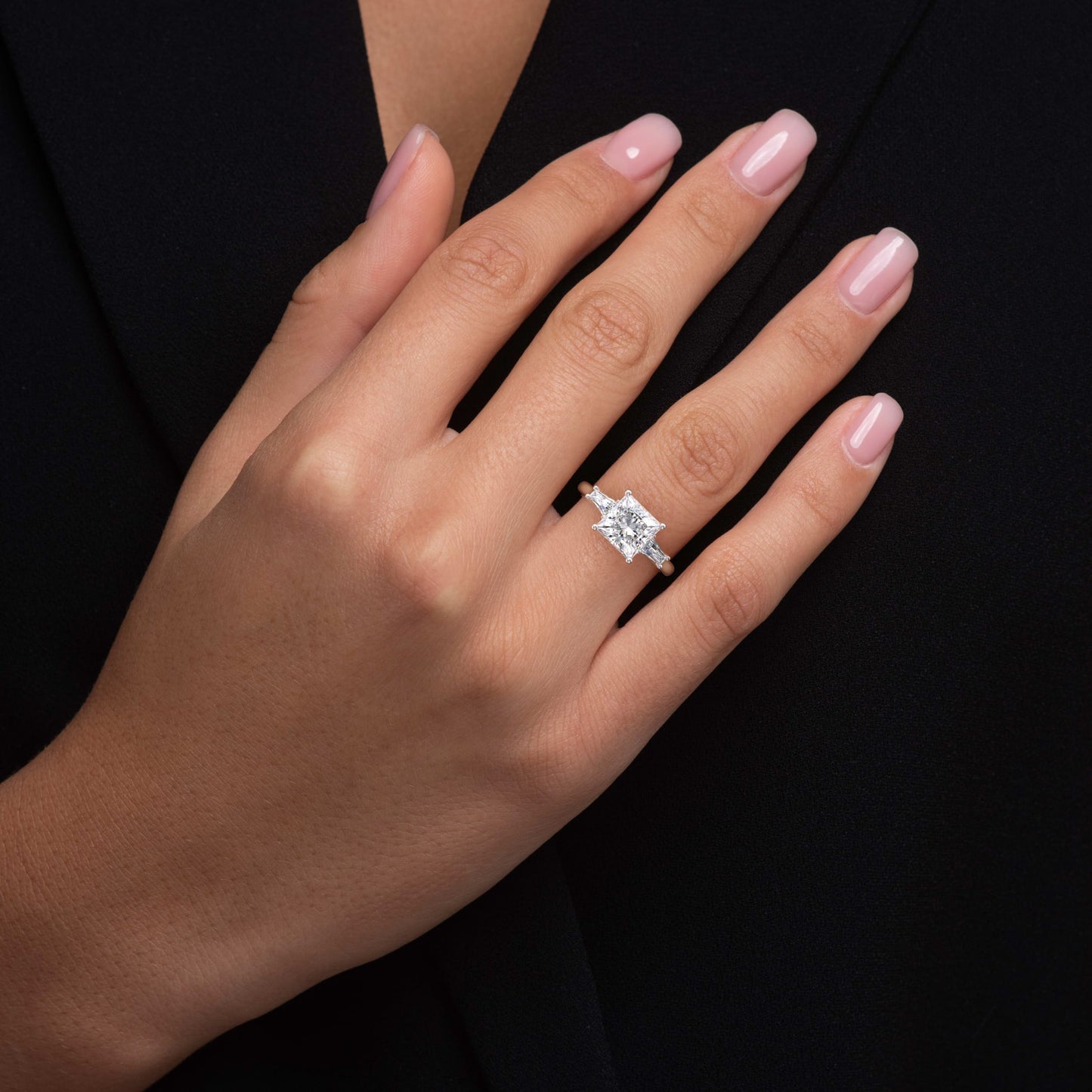 Rachel-2.10 Carats Princess Moissanite Three Stone Engagement Ring