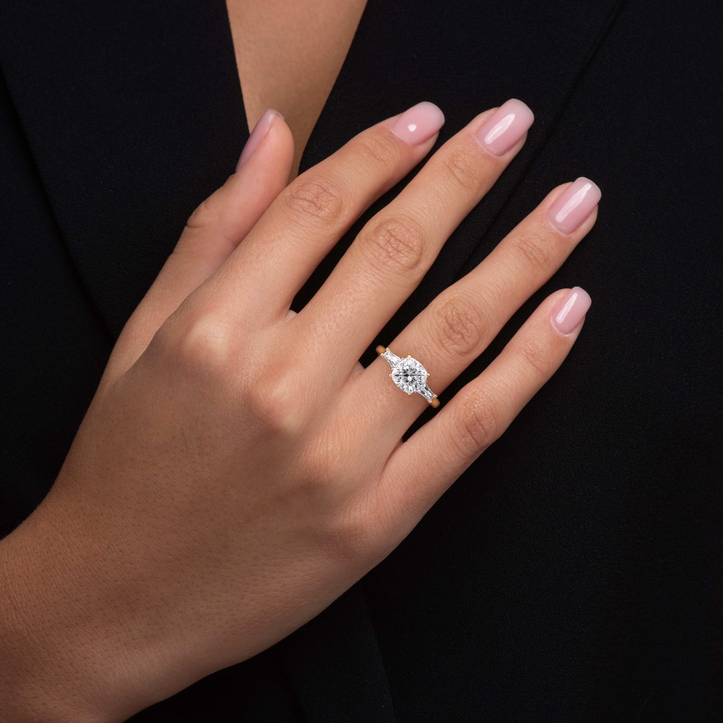 Luna-2.40 Carats Cushion Moissanite Three Stone Engagement Ring