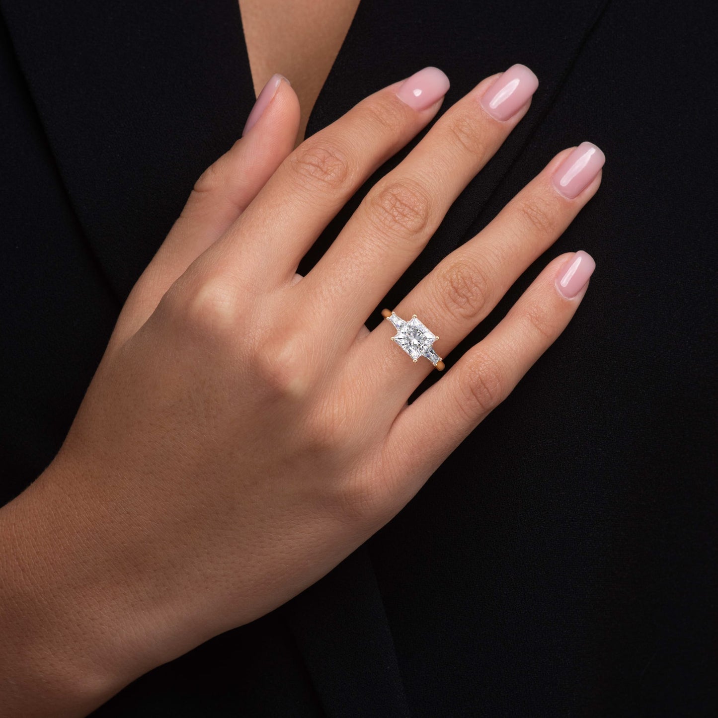 Rachel-2.10 Carats Princess Moissanite Three Stone Engagement Ring