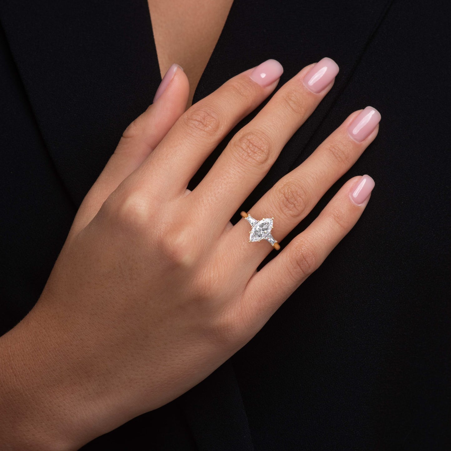 Madison-1.80 Carats Marquise Moissanite Three Stone Engagement Ring