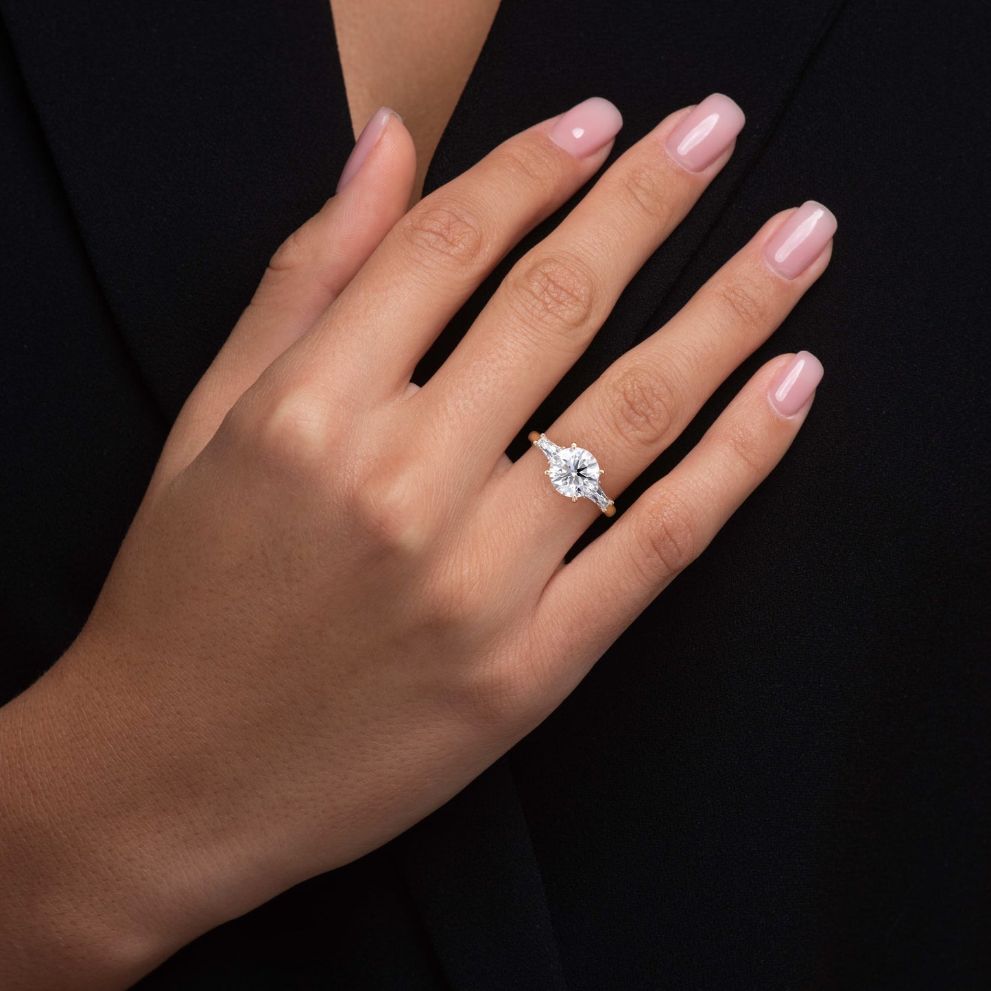Madeline-2.80 Carats Round Moissanite Three Stone Engagement Ring