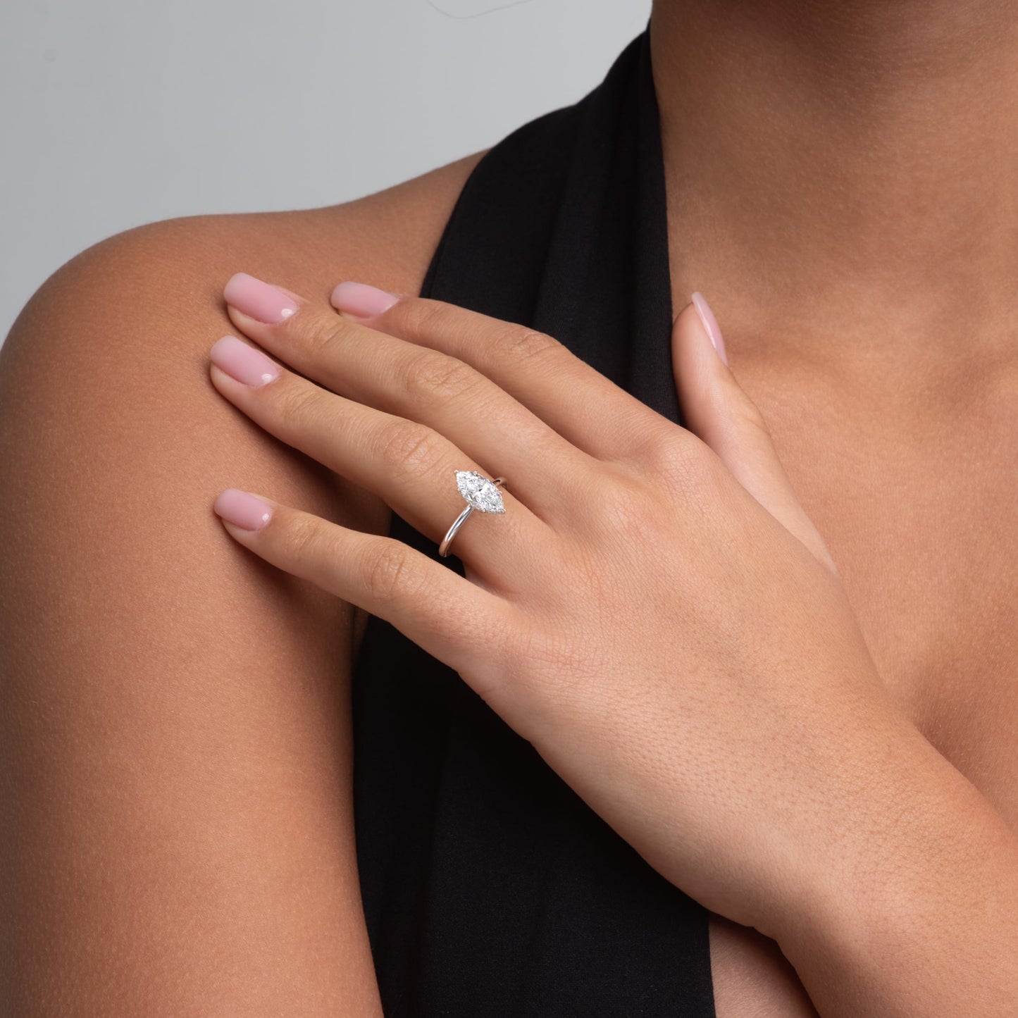 Gracie-1.0 Carats Marquise Moissanite Hidden Halo Engagement Ring