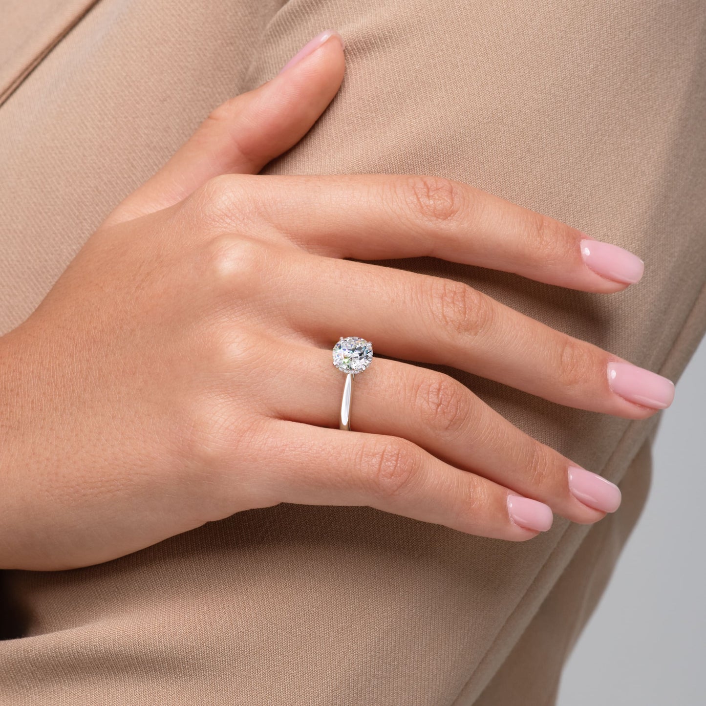 Emma-1.20 Carats Round Moissanite Hidden Halo Engagement Ring