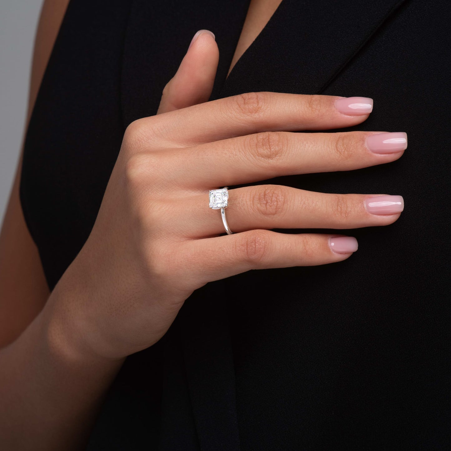 Daisy-1.0 Carats Asscher Moissanite Solitaire Engagement Ring