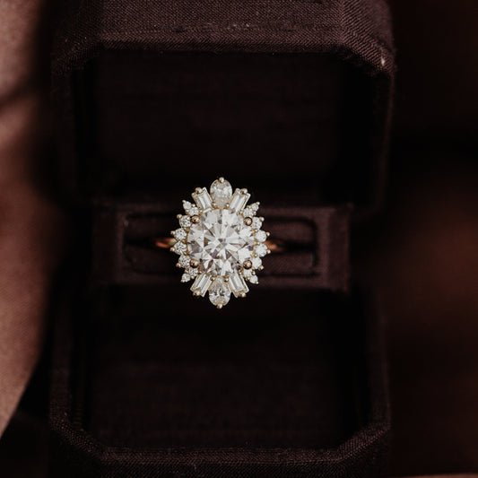 1.0 - 2.50 CT Carats Round Cut Moissanite diamond Cluster Style Engagement Ring