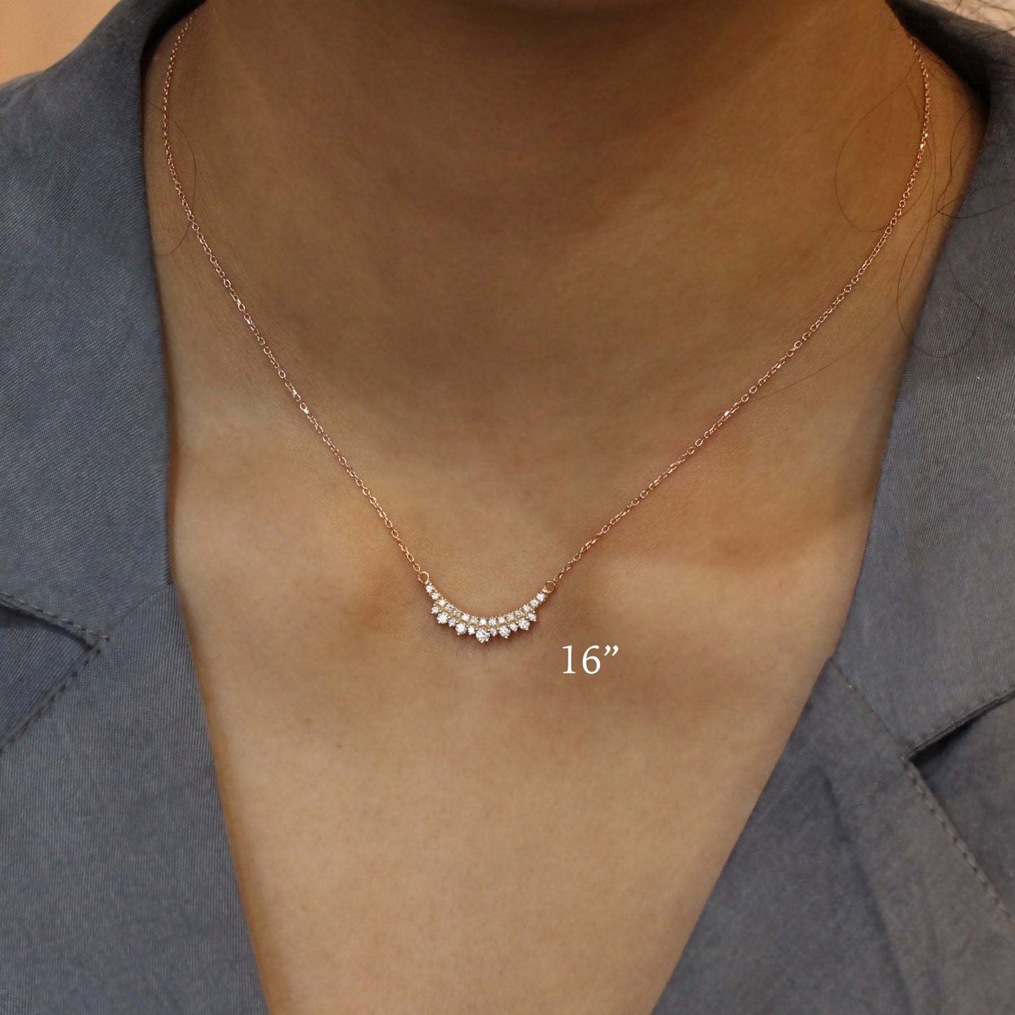 Lillian-0.35 Carats Round Moissanite Curved Bar Necklace