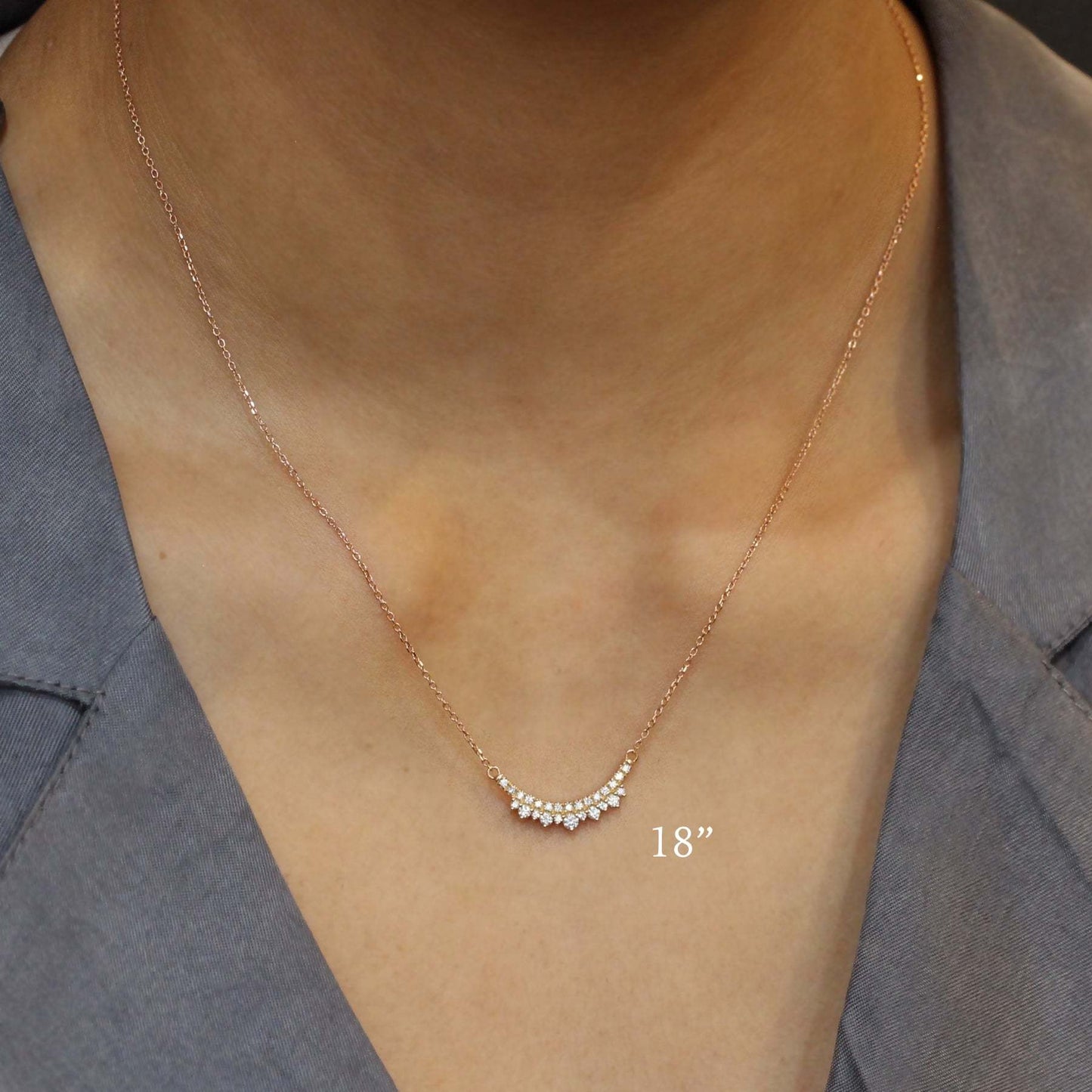 Lillian-0.35 Carats Round Moissanite Curved Bar Necklace