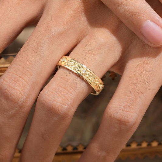 Vintage Men's Moissanite Leaf Wedding Band