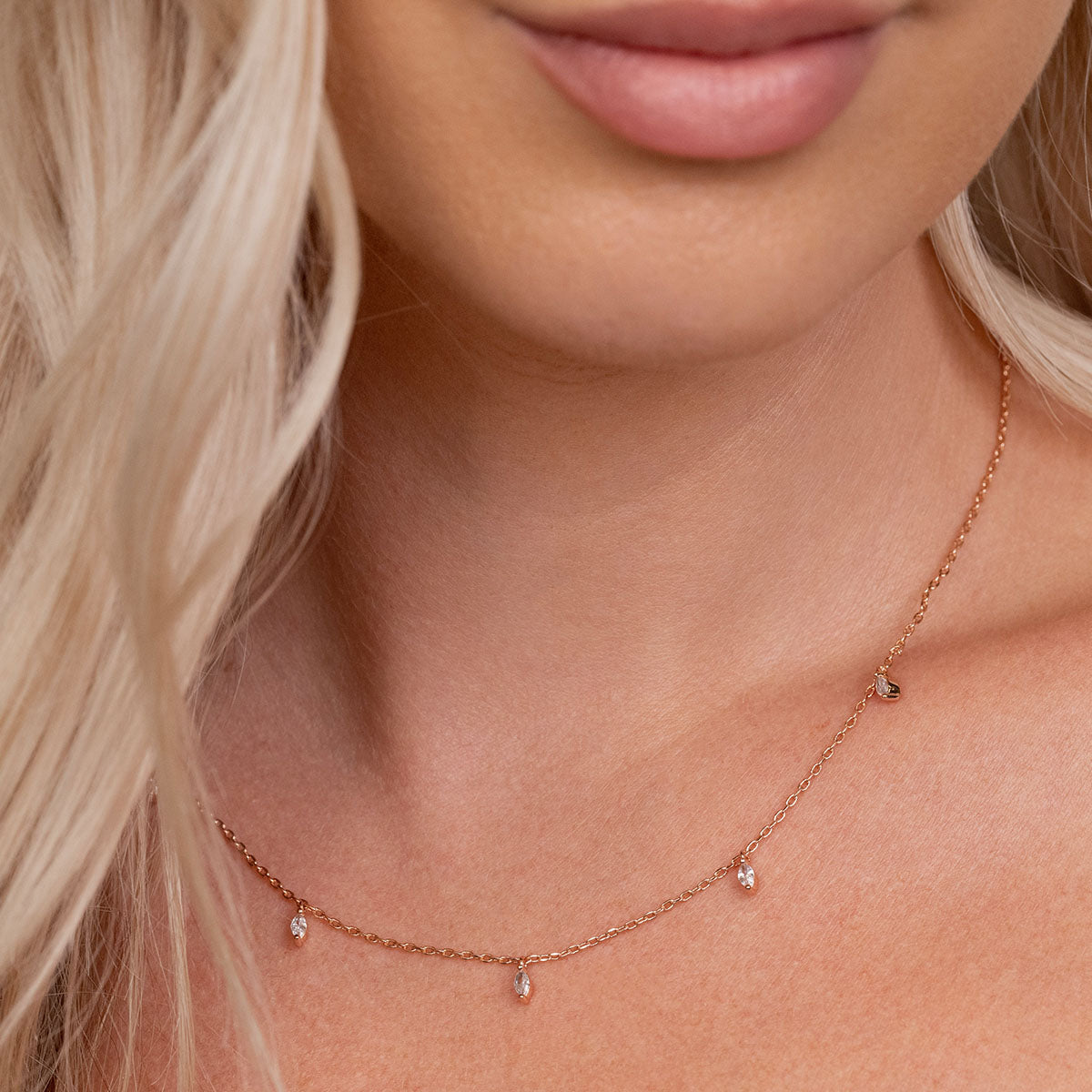 Chloe-0.06 Carats Marquise Moissanite Dainty Necklace