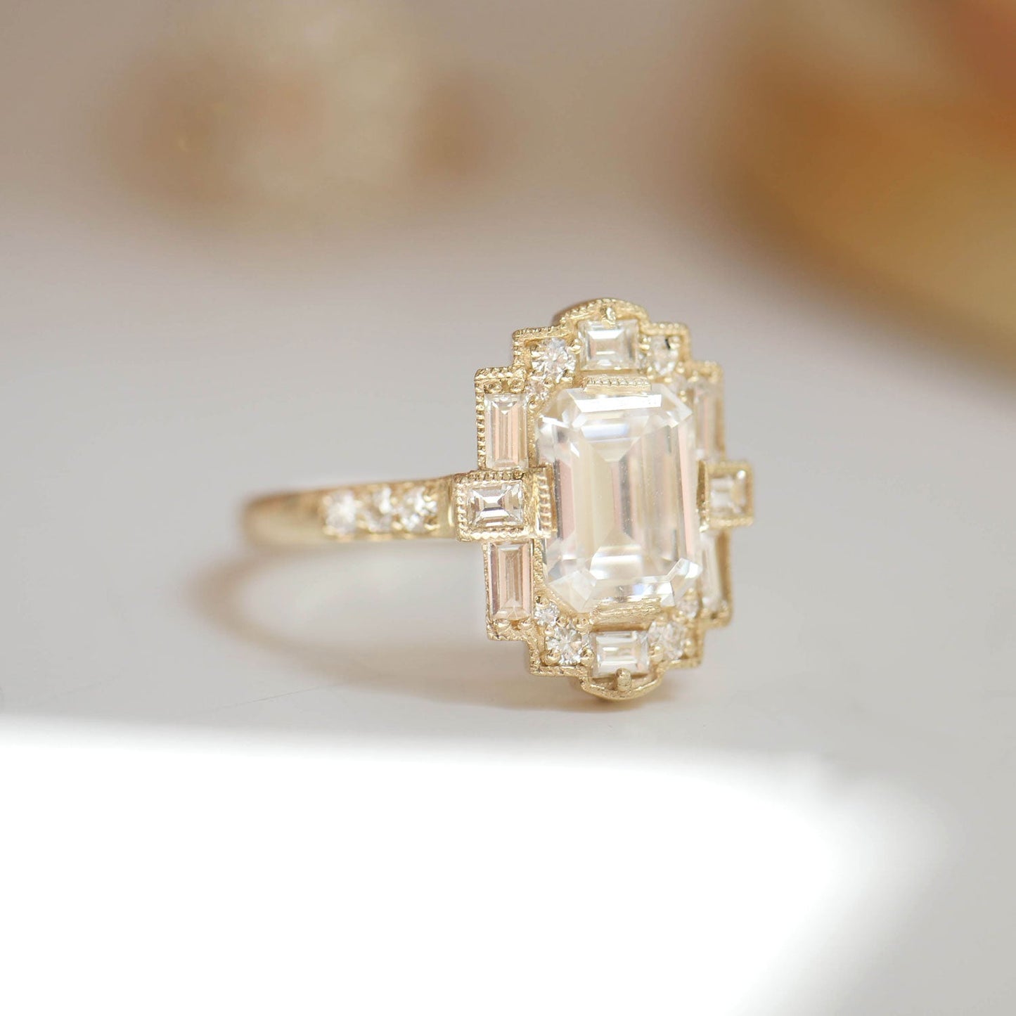 1.50 CT Emerald Shape Art Deco CVD Diamond Engagement Ring