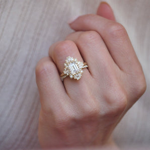 1.0 CT Emerald Shape CVD Diamond Cluster Setting Engagement Ring