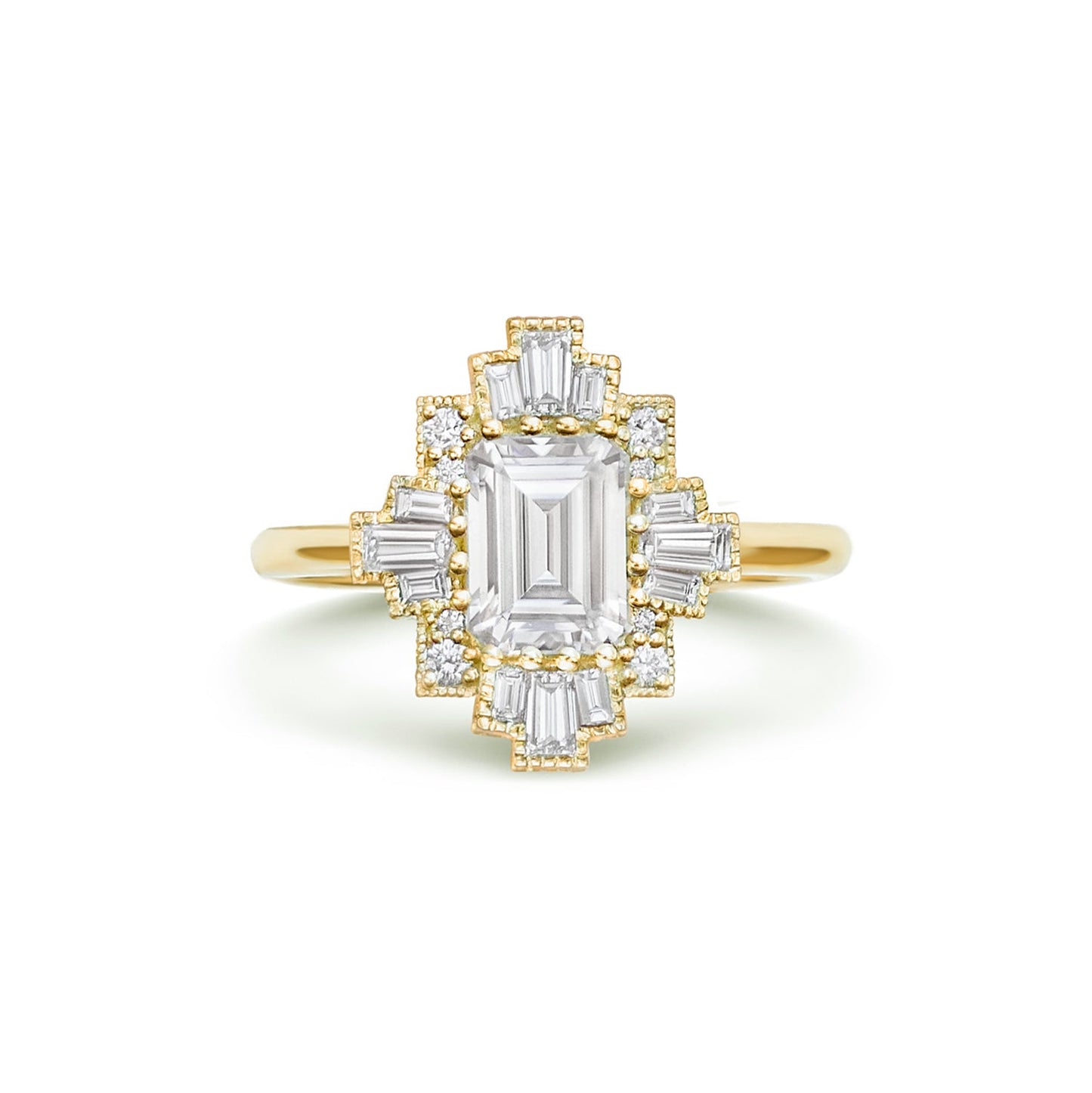 1.0 CT Emerald Shape CVD Diamond Cluster Setting Engagement Ring