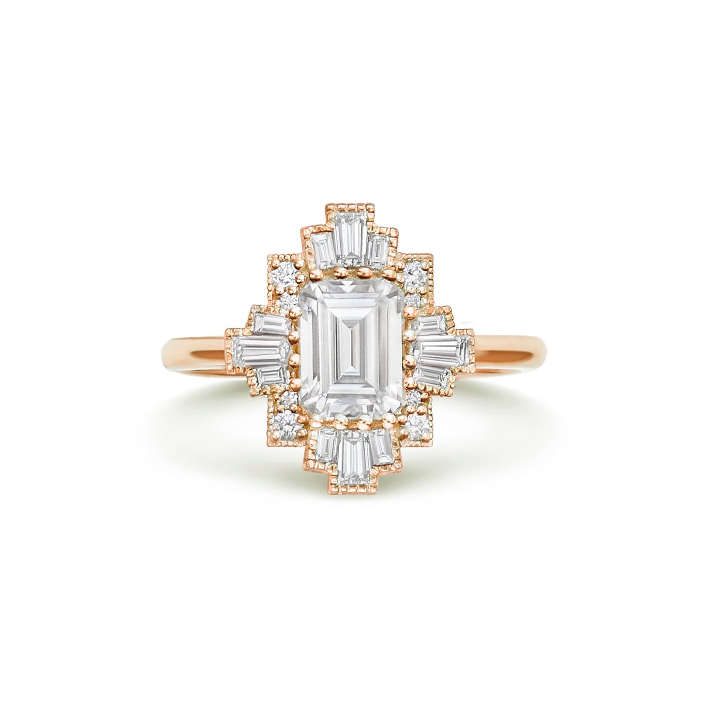 1.0 CT Emerald Shape CVD Diamond Cluster Setting Engagement Ring
