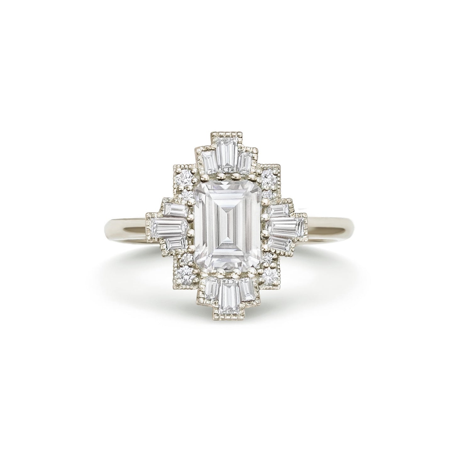 1.0 CT Emerald Shape CVD Diamond Cluster Setting Engagement Ring